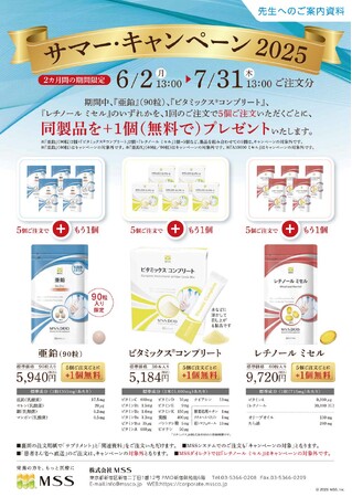 医療機関専用サプリメントの『亜鉛』（90粒）、『ビタミックス(R)コンプリ―ト』、『レチノールミセル』の期間限定キャンペーンを開催中！
