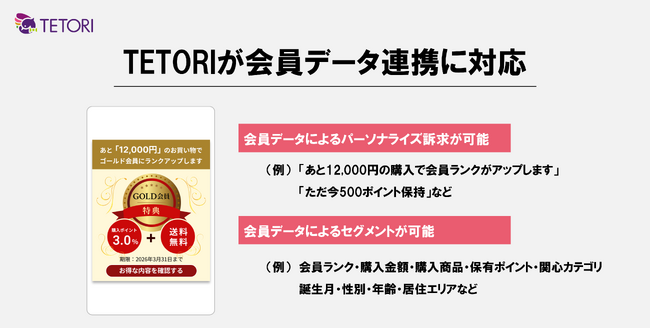 Web接客ツール「TETORI」、会員データ連携機能をリリース