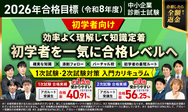 【2026年合格目標】中小企業診断士試験 1次試験・2次試験対策入門カリキュラム・中上級カリキュラムリリース！