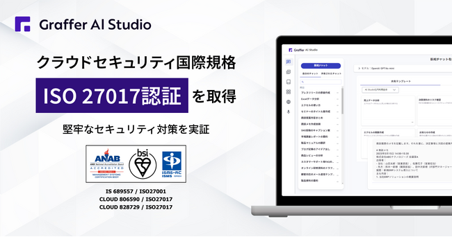 グラファー、ISMSのクラウドセキュリティの「ISO27017」の新規取得および、国際標準規格「ISO27001」認証を更新