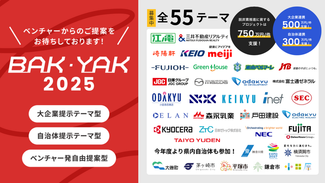 県内の大企業等・自治体と連携して社会課題の解決に取り組むベンチャーを募集し、事業化を支援します！