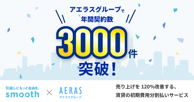 【賃貸仲介】初期費用分割払いサービス「スムーズ」の提案で売上改善　アエラスグループ全体で年間3,000件以上の契約獲得を実現