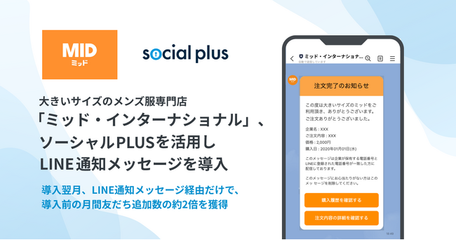 大きいサイズのメンズ服専門店ミッド・インターナショナルが、ソーシャルPLUSを活用しLINE通知メッセージを導入