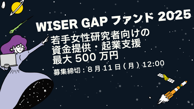 若手女性研究者起業支援プログラム「WISER」、総額3,000万円のGAPファンド設立
