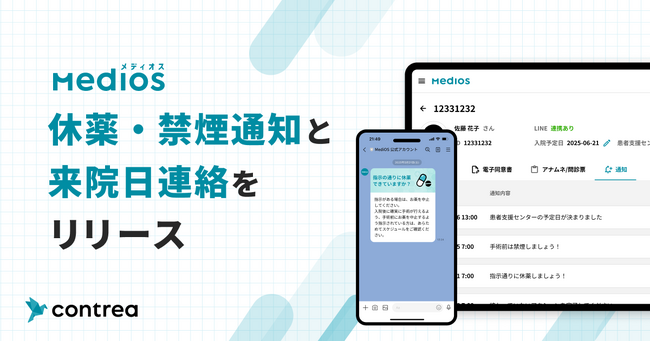 「休薬・禁煙通知」と「来院日連絡」でMediOSがより便利に ― 術前管理の自動化で医療現場の負担軽減へ