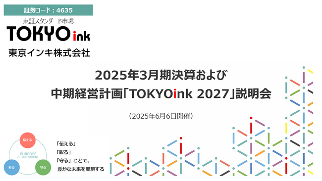 【動画および資料公開と書き起こし記事掲載のお知らせ】2025年3月期決算および中期経営計画「TOKYOink 2027」説明会の内容が公開されました