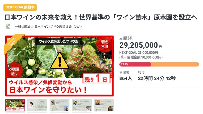 支援総額2,900万円突破、日本ワインの未来を支える“原木園”プロジェクト、実現へ！