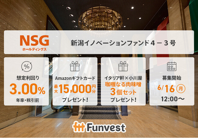 貸付型クラウドファンディング「Funvest」6/16より新ファンド「ＮＳＧホールディングス 新潟イノベーションファンド４-３号」の募集開始