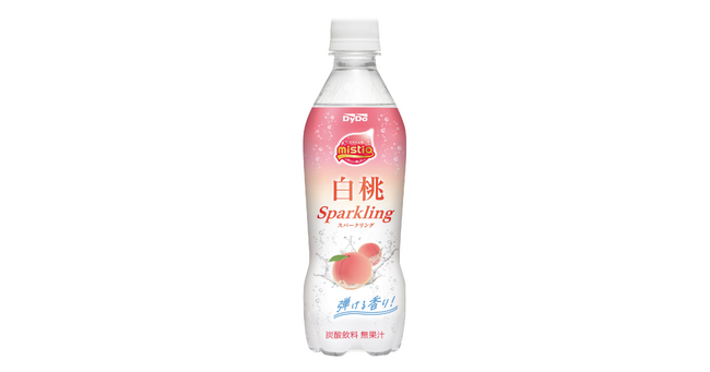 熱中症対策においしく塩分補給！爽快クリア炭酸が新登場！「ミスティオ 白桃スパークリング」