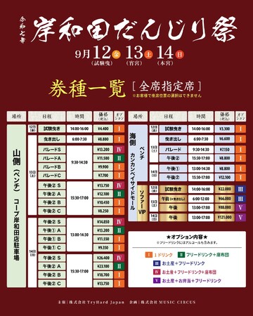 【大阪・岸和田】岸和田だんじり祭ビューイングシート（観覧席）席種を発表！6月20日(金)11時よりローソンチケットにて販売開始！