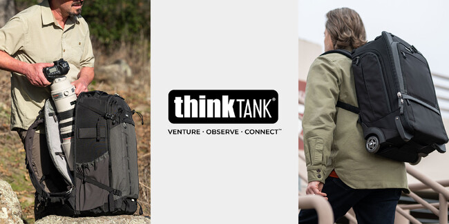 【シンクタンクフォト新商品】バックパックとローラーの機能を兼ね備えた「ウォーカープロ ローリングバックパック」と、超望遠レンズを装着したカメラの収納にぴったりな「バックライト ロングレンズ」が登場！