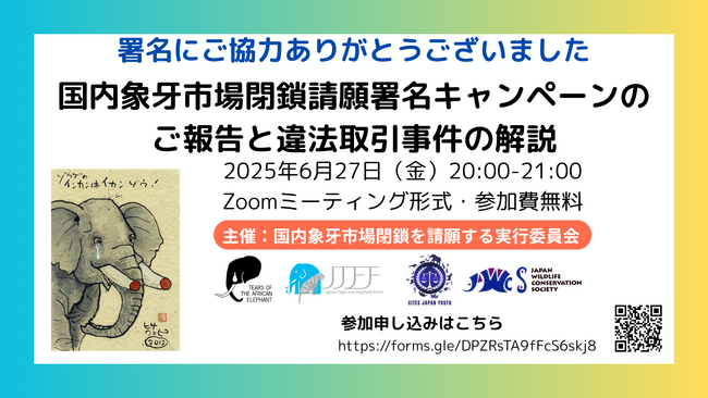 国内象牙市場閉鎖を求める請願署名 5,745通 衆議院提出　署名活動報告会ではマンモスと偽った象牙違法取引事件も解説します