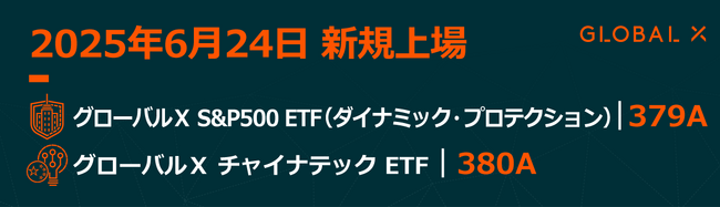 Global X Japan株式会社「グローバルＸ S&P500 ETF（ダイナミック・プロテクション）」【379A】「グローバルＸ チャイナテック ETF」【380A】東京証券取引所に新規上場