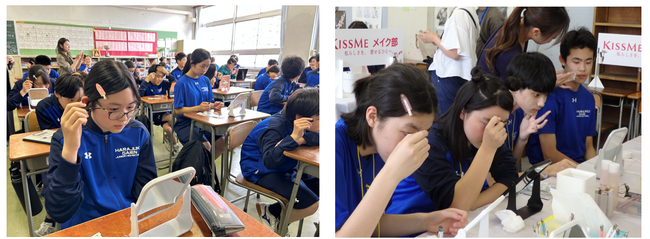 メイクの楽しさを届けることを目的とした「眉毛ホームルーム」「キスミーメイク部」中学校と連携して実施