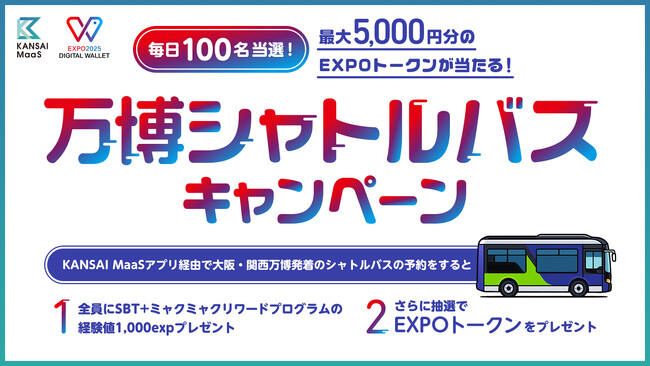 HashPort、KANSAI MaaSと連携し「毎日100名当選！最大5,000円分が当たる！万博シャトルバスキャンペーン」を実施！