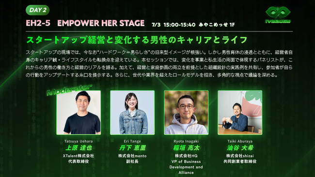 XTalent株式会社「スタートアップ経営と変化する男性のキャリアとライフ」をテーマに、IVS2025でセッション実施