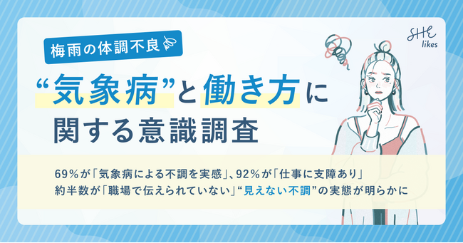 SHE、梅雨の体調不良“気象病”と働き方に関する意識調査を実施｜69％が「気象病による不調を実感」、92％が「仕事に支障あり」