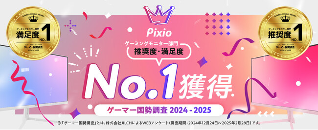 ゲーミングアクセサリーブランド「Pixio（ピクシオ）」　「ゲーマー国勢調査 2024-2025」にて満足度ランキング＆推奨度ランキングの2冠を達成！！