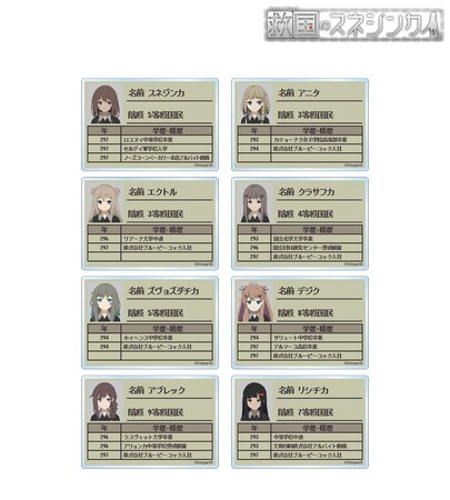 『救国のスネジンカ』のトレーディング プロフィール アクリルカード、トレーディング缶バッジなどの受注を開始！！アニメ・漫画のオリジナルグッズを販売する「AMNIBUS」にて
