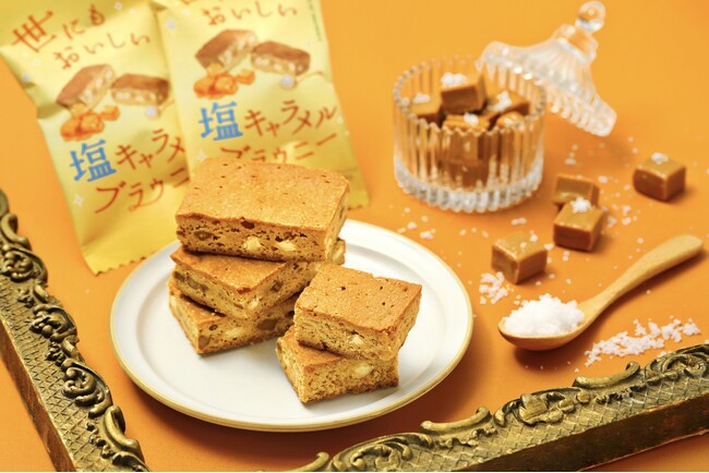 【塩キャラメル新商品】香ばしいキャラメル風味に天日塩がアクセントとなった夏にぴったりのフレーバー！甘じょっぱさとチョコチップのザクザク食感が楽しめる『世にもおいしい塩キャラメルブラウニー』を新発売！