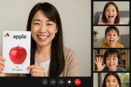 英単語フラッシュカードを使ったグループクラスのレッスン風景 英単語フラッシュカードを使ったグループクラスのレッスン風景