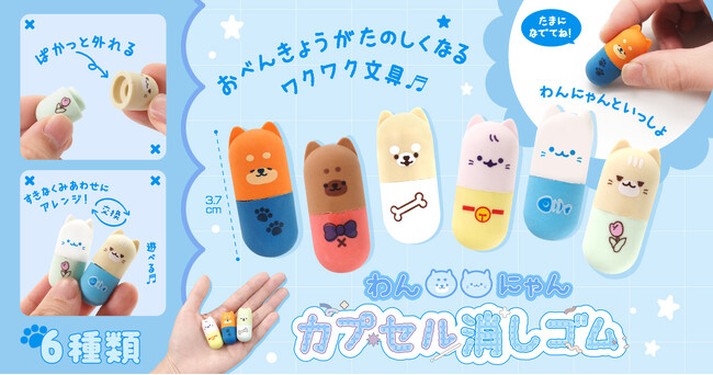 犬・猫好き必見！ペンケースの中のわんちゃん、ねこちゃんに癒される『わんにゃんカプセル消しゴム』2025年7月～発売開始