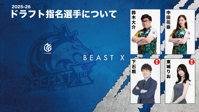 BEAST X『Mリーグドラフト会議』指名選手のお知らせ