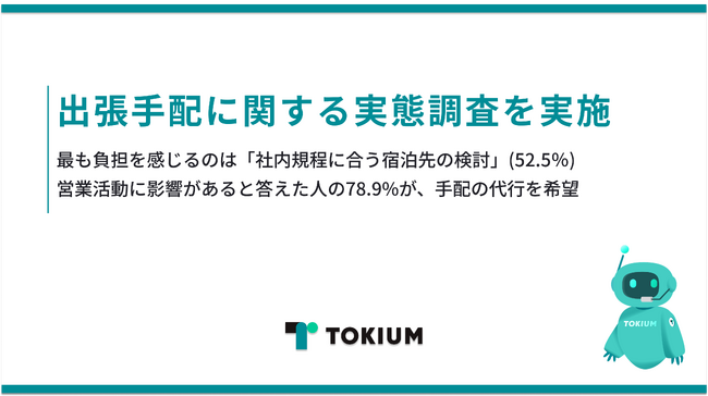 TOKIUM、出張手配に関する実態調査を実施、最も負担を感じるのは「社内規程に合う宿泊先の検討」（52.5％）