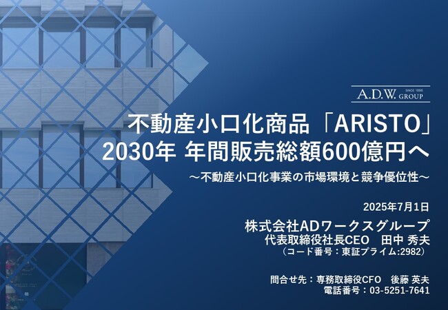 不動産小口化商品「ARISTO」2030年 年間販売総額600億円へ