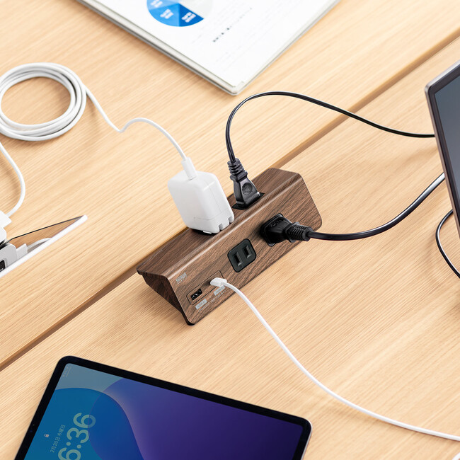 クランプでガッチリと机に固定できる！Type-C & USB Aポート搭載の電源タップの新色「ブラウン」を7月3日に発売