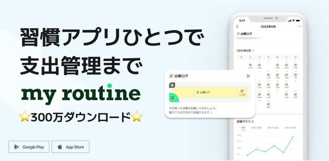 習慣管理アプリ「マイルーティン」、新機能「消費記録」で“衝動買い”を抑え、リアルな家計管理をサポート