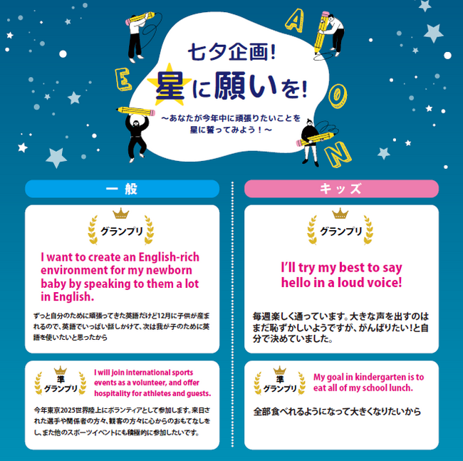株式会社イーオン、『星に願いを！あなたが今年中に頑張りたいことを星に誓ってみよう！』企画のグランプリ発表