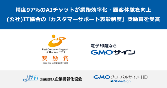 精度97%のAIチャットが業務効率化・顧客体験を向上電子契約「GMOサイン」のカスタマーサポートが（公社）IT協会の「カスタマーサポート表彰制度」で奨励賞を受賞【GMOグローバルサイン・HD】