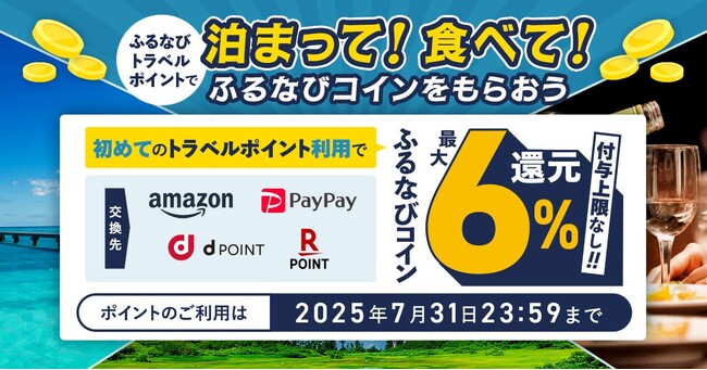 ふるなびトラベル、初めてのポイント利用で最大6%分還元されるキャンペーンを開始!