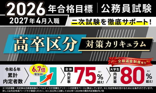 【公務員試験】2026年合格目標 高卒区分対策カリキュラム（国家一般職＋専門職・地方初級）リリース！