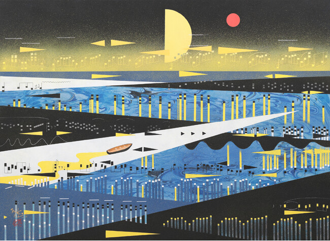 【阪神梅田本店】印象的な黒の背景と少ない色彩を感じさせない画面構成力で、これまでにないスタイリッシュな日本画を描く、繭山桃子の個展を開催いたします。