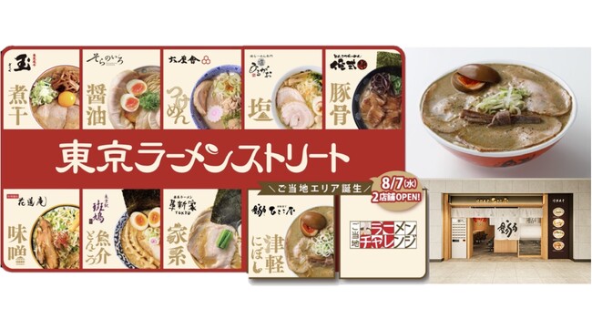 年間約200万人が訪れる「東京ラーメンストリート」が14年ぶりのエリア拡大！！全国のご当地ラーメンを東京駅で味わえる「ご当地エリア」が8月7日（木）に誕生！新たに2店舗がオープンし、10店舗へ大幅拡大