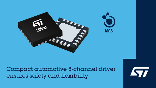 STマイクロエレクトロニクス、小型リードレス・パッケージで提供されるISO 26262準拠の車載用8チャネル・ローサイド・ドライバを発表