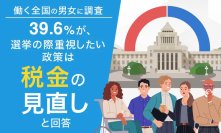 “働く人の視点で選挙の際に重視したい政策”について調査　全国の働く男女、39.6％が「税金の見直し」と回答