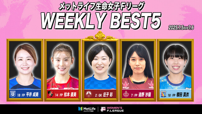 庄子彩（フウガドールすみだレディース）が週間MVPに！第4節｜2025年7月5日～7月6日 週間ベスト5【メットライフ生命女子Ｆリーグ2025-26】