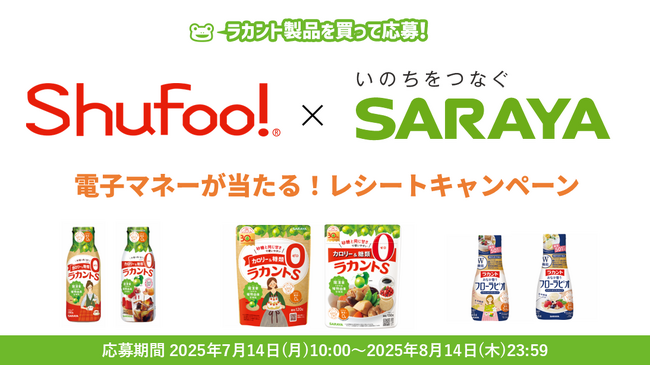 サラヤの商品を購入したレシートを「Shufoo!」から応募すると抽選で50名様に電子マネーが当たるキャンペーン開始