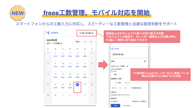 freee工数管理、モバイル対応を開始　スマートフォンからのスピーディーな工数入力で経営を可視化し迅速な判断をサポート