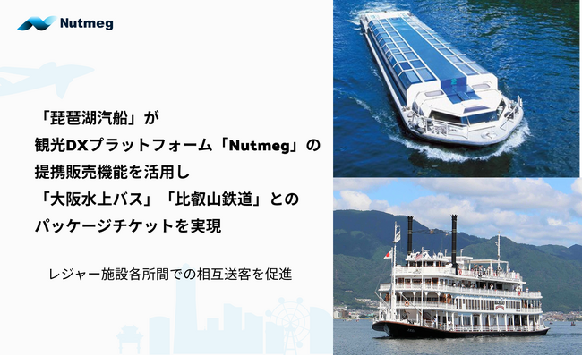 「琵琶湖汽船」が観光DXプラットフォーム「Nutmeg」の提携販売機能を活用し「大阪水上バス」「比叡山鉄道」とのパッケージチケットを実現
