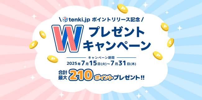 「tenki.jp ポイントリリース記念！Wプレゼントキャンペーン」開催