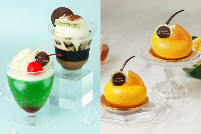 夏を感じる爽やかなスイーツが、ショコラ専門店「ベルアメール」から新発売！見た目にも涼やかなグラスデザート「ジュレクリームソーダ」とオレンジのムース「クレール オランジュ」が登場します。