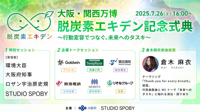 人の脱炭素行動を経済価値へ変換 / 大阪府共催、GX推進企業6社・環境大臣登壇「脱炭素エキデン記念式典」7/26(土)開催 @大阪・関西万博