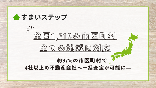 優良不動産会社に出会える一括査定サイトすまいステップ、全国1,718市区町村、すべてに対応