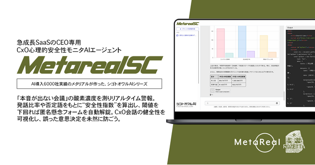 【メタリアル・グループ】CxO心理的安全性モニタAIエージェント「Metareal セーフCxO (Metareal SC)」7/18提供開始