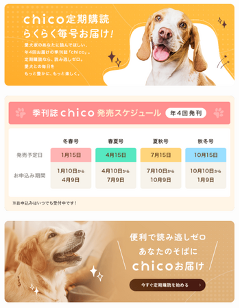 【年4回／送料無料】ライフスタイル誌『chico』が定期購読スタート -- 愛犬との毎日をもっと豊かにするヒントを毎号お届けします！