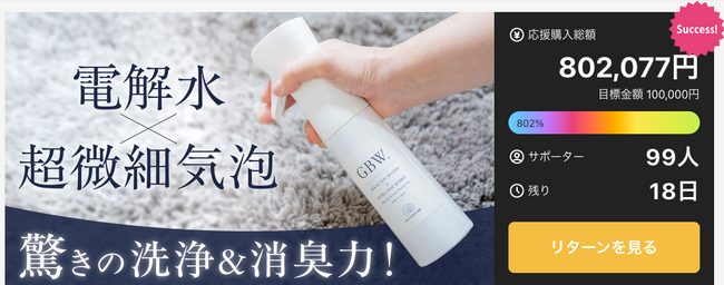 【クラファン達成率800%超え】汚れ・臭いが面白いほど落ちる！【純水99.83％なのに】魔法のスプレー「GBW」がMakuakeに新登場！8月4日まで先行販売中！
